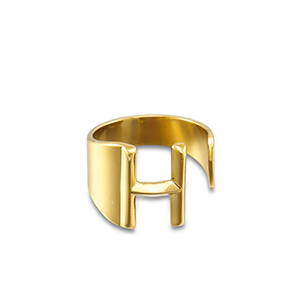 Roestvrij stalen (RVS) Stainless steel ringen letter H Gold