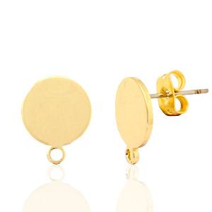 Onderdelen DQ metaal earpin rond 10mm met oogje Goud (nikkelvrij)