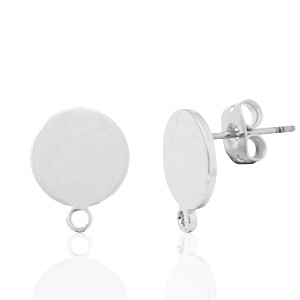 Onderdelen DQ metaal earpin rond 10mm met oogje Antiek zilver (nikkelvrij)