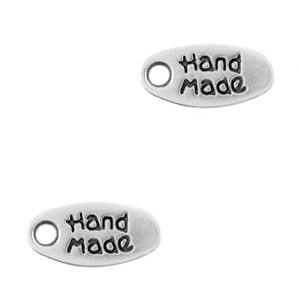 Bedels DQ metaal tag "handmade" Antiek zilver (nikkelvrij)