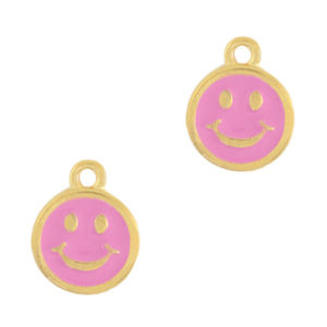 Bedels DQ metaal smiley Goud-magenta pink (nikkelvrij)