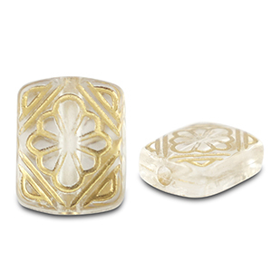 Acryl kralen rechthoek met bloem Transparent-gold