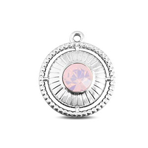 BY31&reg; Roestvrij stalen (RVS) Stainless steel bedels rond met ring Silver-soft pink opal