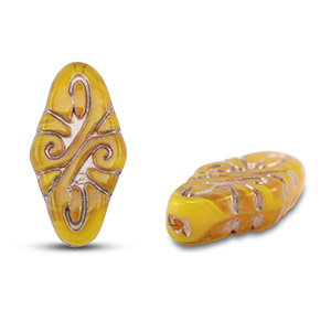 Czech kralen arabesque 19x9mm Transparent ochre-silver