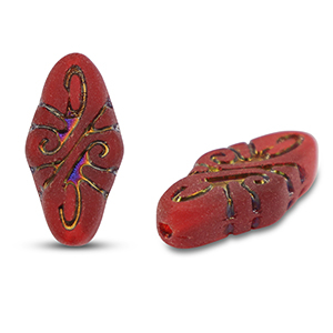 Czech kralen arabesque 19x9mm Transparent red-blue/gold