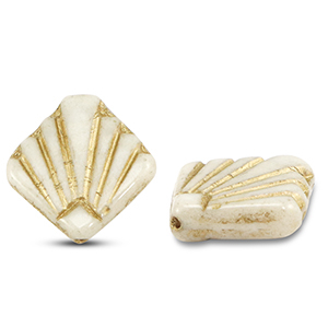 Czech kralen diafan 17mm Off white-gold