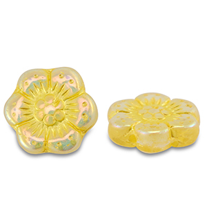 Czech kralen boho flower 14mm Transparent yellow-AB coating