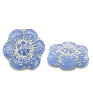 Czech kralen boho flower 14mm Blue-silver