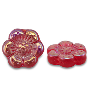 Czech kralen boho flower 14mm Transparent red-AB coating