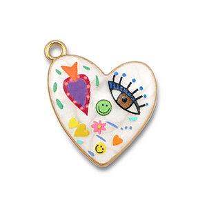 Bedels metaal met enamel hart White-multicolour-gold