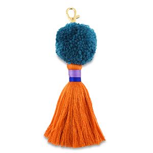 Sleutelhangers pompom met kwast Teal blue-orange-purple
