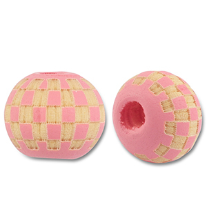 Houten kralen rond 10mm patroon Pink-natural