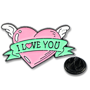 Pins hart met vleugels "I love you" Pink-green-white