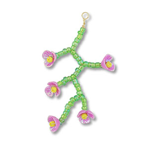 Hangers van glaskralen bloem Transparent green-lilac AB-yellow