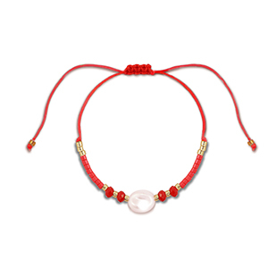 Trendy armbanden mixed beads Red-white-gold