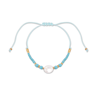 Trendy enkelbandjes mixed beads Light blue-white-gold