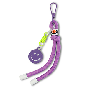 Sleutelhangers smiley met touw Purple-neon yellow-white
