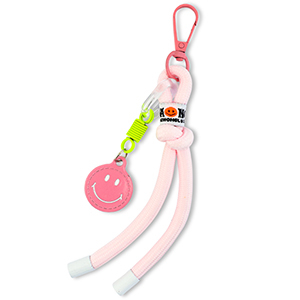 Sleutelhangers smiley met touw Light pink-neon yellow-white