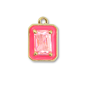 Brass TQ metaal bedels rechthoek Gold-neon pink-light pink