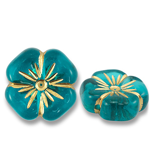Acryl kralen bloem Teal blue-gold