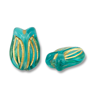 Acryl kralen tulp Teal blue-gold