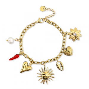 Roestvrij stalen (RVS) Stainless steel armbanden met bedels zomer Gold-red-white