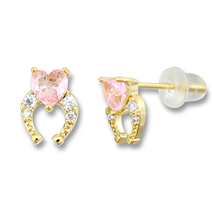 Brass TQ metaal oorbellen / oorstekers hoefijzer met hart Gold-light pink