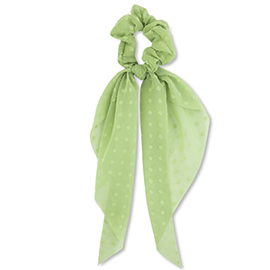 Scrunchies haarelastiek met lint dots Light green