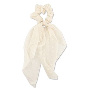 Scrunchies haarelastiek met lint dots Off white