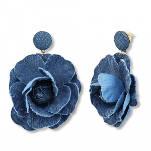 Trendy denim-look oorbellen bloem Denim blue-gold