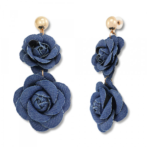 Trendy denim-look oorbellen bloem Denim blue-gold