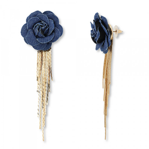 Trendy denim-look oorbellen bloem Denim blue-gold