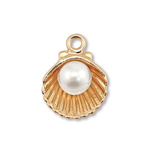 Bedels metaal enamel schelp met parel Gold-white