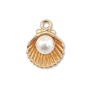 Bedels metaal enamel schelp met parel Gold-white