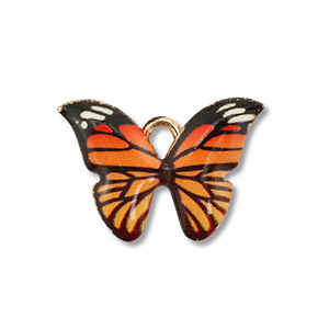 Bedels metaal enamel vlinder Gold-orange-black