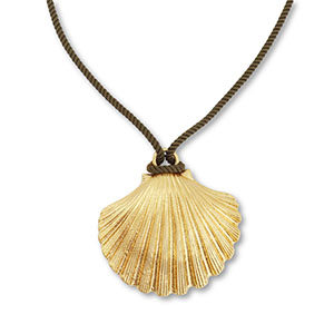 Statement kettingen touw met schelp Dark green-gold