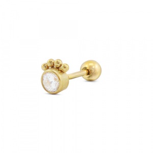 Roestvrij stalen (RVS) Stainless steel oorpiercing rond met bollen Gold
