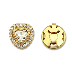 Eco-brass&reg; metaal button covers zirkonia hart Gold-crystal