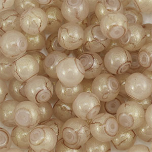 8 mm glaskralen met glitters Beige-gold