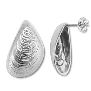 Roestvrij stalen (RVS) Stainless steel onderdelen oorbellen / oorstekers mossel met oogje Silver