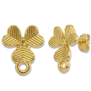 Roestvrij stalen (RVS) Stainless steel onderdelen oorbellen / oorstekers klaver met oogje Gold