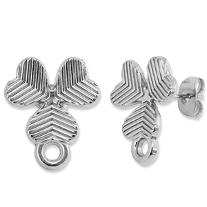 Roestvrij stalen (RVS) Stainless steel onderdelen oorbellen / oorstekers klaver met oogje Silver