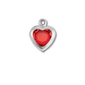 Roestvrij stalen (RVS) Stainless steel bedels hart Silver-red