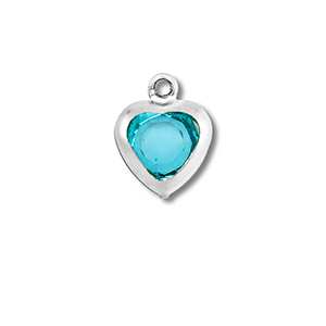 Roestvrij stalen (RVS) Stainless steel bedels hart Silver-aquamarine blue