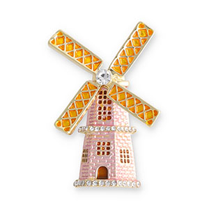 Broches molen Gold-light pink-golden yellow-transparent