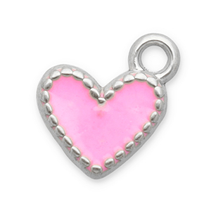 Roestvrij stalen (RVS) Stainless steel bedels hart Silver-pink