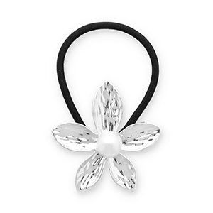 Haaraccessoires haarelastiek met metaal bloem met imitatieparel Silver-black-white