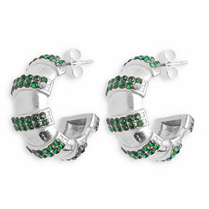 Roestvrij stalen (RVS) Stainless steel oorbellen / oorstekers met strass Silver-dark green