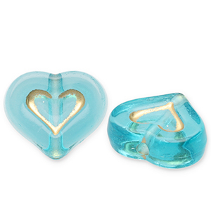 Acryl kralen hart Teal blue-gold