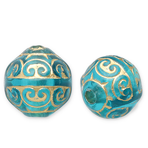 12 mm Acryl kralen rond Teal blue-gold